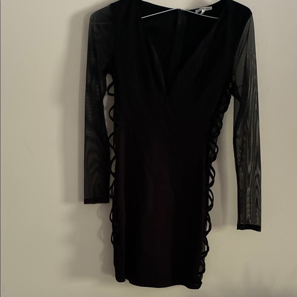 Charlotte Russe Black Long Sleeve Dress with Mesh Detail